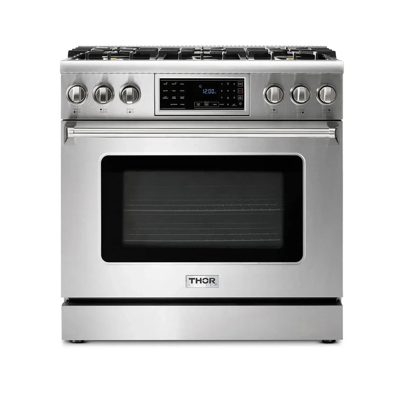 Thor Kitchen Appliance Package - 36 In. Propane Gas Range, Range Hood, Refrigerator, Dishwasher, Wine Cooler, AP-TRG3601LP-C-3