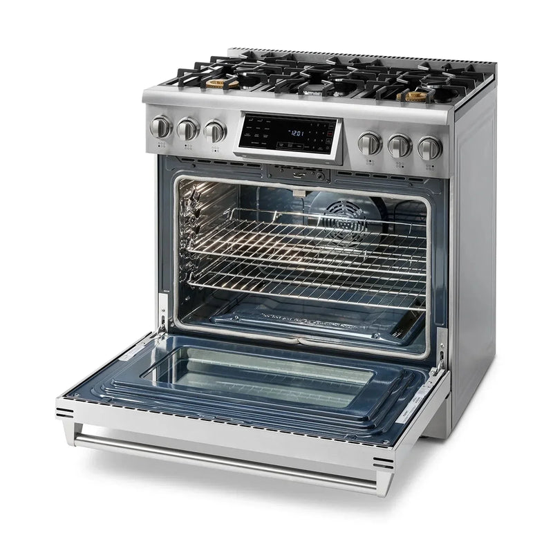 Thor Kitchen Appliance Package - 36 In. Gas Range, Range Hood, Refrigerator, Dishwasher, Wine Cooler, AP-TRG3601-C-3