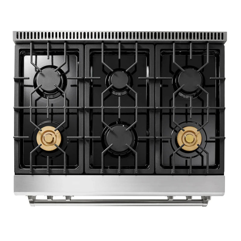 Thor Kitchen Appliance Package - 36 In. Gas Range, Range Hood, Microwave Drawer, Refrigerator, Dishwasher, Wine Cooler, AP-TRG3601-C-6