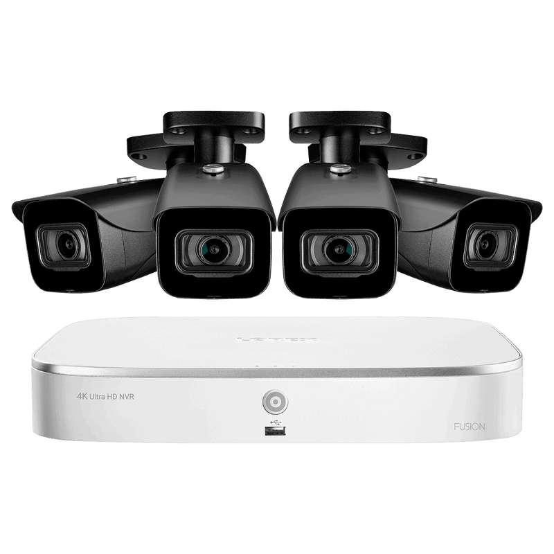 Lorex  8-Channel Fusion NVR System with Four 4K (8MP) IP Cameras Security Surveillance System New N4K2-84BB