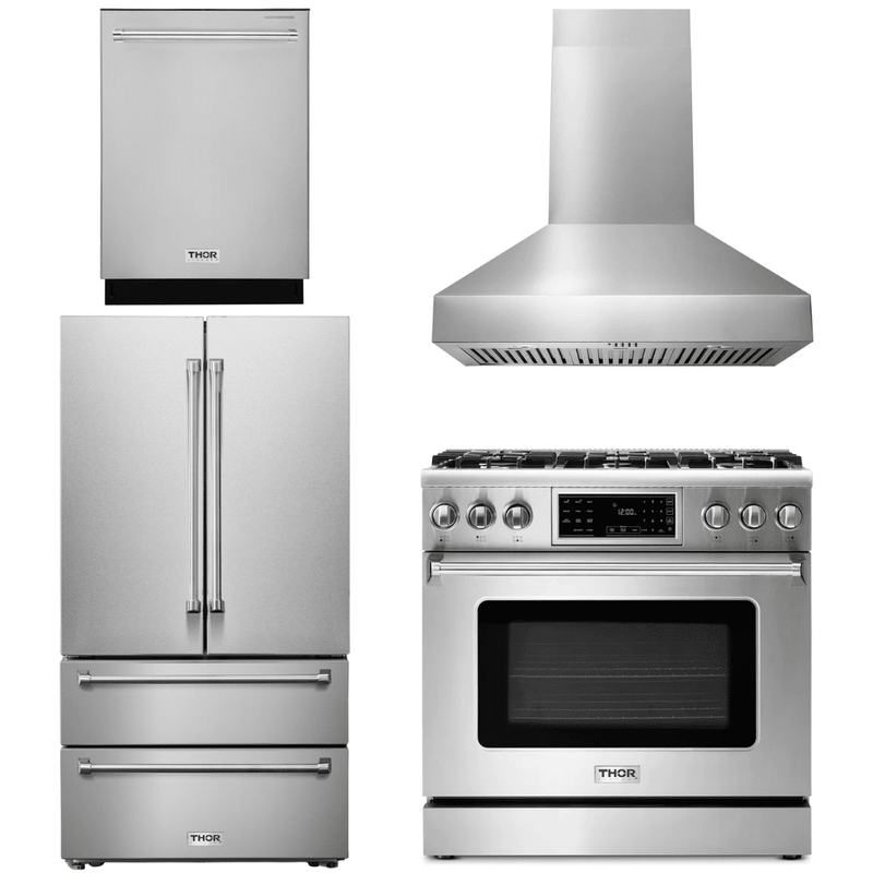 Thor Kitchen Appliance Package - 36 In. Gas Range, Range Hood, Refrigerator, Dishwasher, AP-TRG3601-W-2