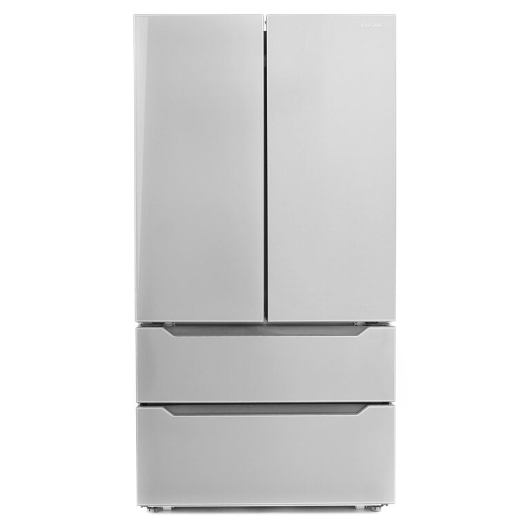 Cosmo 4 Piece Kitchen Package with 36" Freestanding Gas Range 36" Wall Mount Range Hood 24" Built-in Fully Integrated Dishwasher & Energy Star French Door Refrigerator - COSCNG30DFW