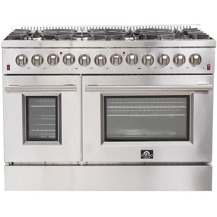 Forno Appliance Package - 48 Inch Dual Fuel Range, Range Hood, Refrigerator, Microwave Drawer, Dishwasher, Wine Cooler, AP-FFSGS6156-48-9