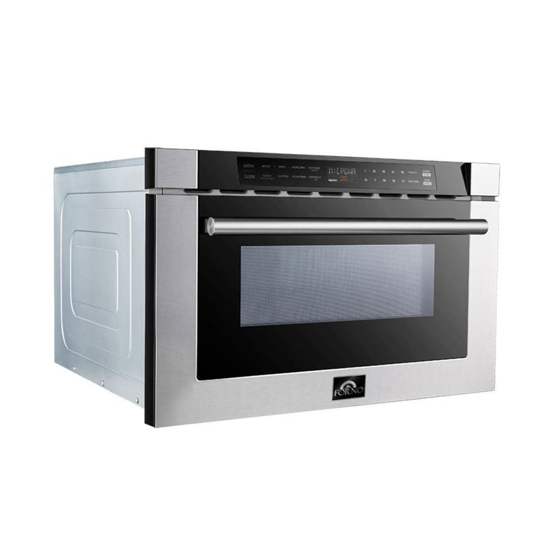 Forno Appliance Package - 36 Inch Dual Fuel Range, Wall Mount Range Hood, Refrigerator, Microwave Drawer, Dishwasher, AP-FFSGS6156-36-8