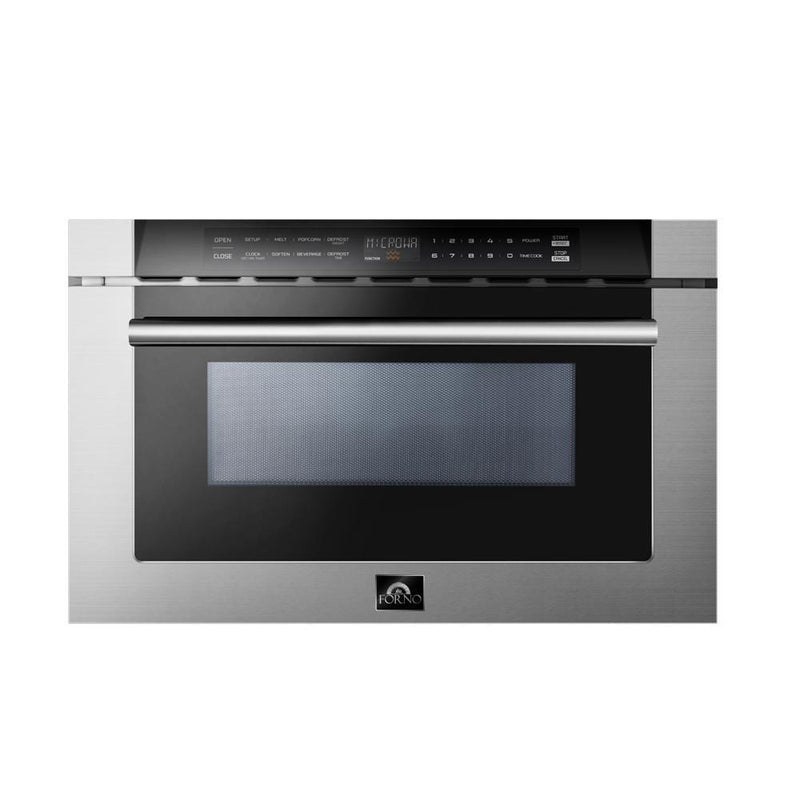 Forno Appliance Package - 36 Inch Gas Burner/Electric Oven Pro Range, Wall Mount Range Hood, Refrigerator, Microwave Drawer, Dishwasher, AP-FFSGS6187-36-8