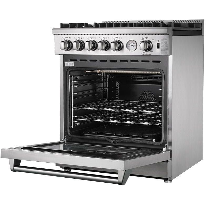 Forno Appliance Package - 30 Inch Gas Range, Wall Mount Range Hood, Refrigerator, Microwave Drawer, Dishwasher, AP-FFSGS6275-30-W-8