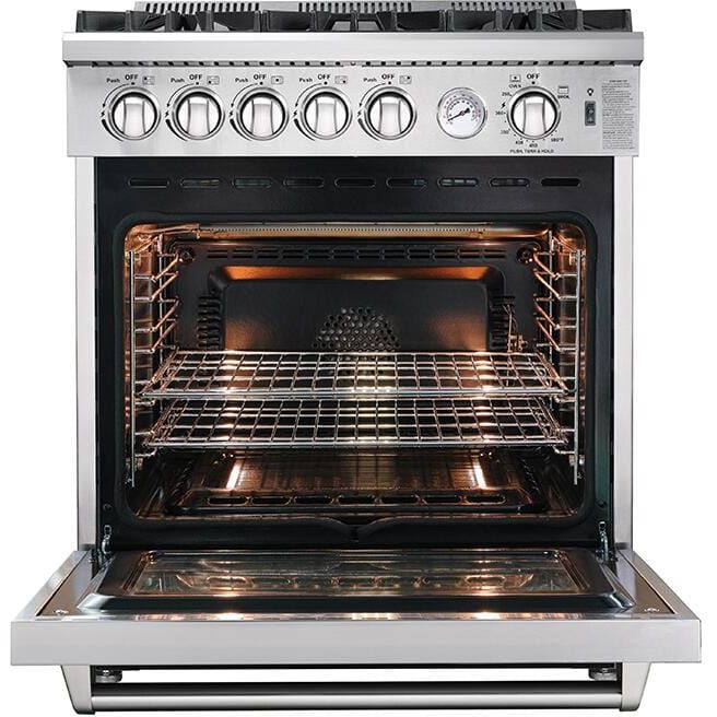 Forno Appliance Package - 30 Inch Gas Range, Wall Mount Range Hood, Refrigerator, Microwave Drawer, Dishwasher, AP-FFSGS6275-30-W-8