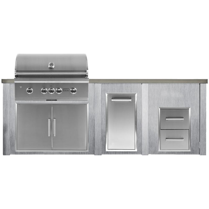 Haven 96-Inch Outdoor Kitchen Island with Trash Center, 24-Inch Refrigerator & Gas Grill - HCOY96REF-AB-LP