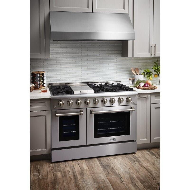 Thor Kitchen Appliance Package - 48 in. Gas Burner/Electric Oven Range, Range Hood, Refrigerator, Dishwasher, AP-HRD4803U-3