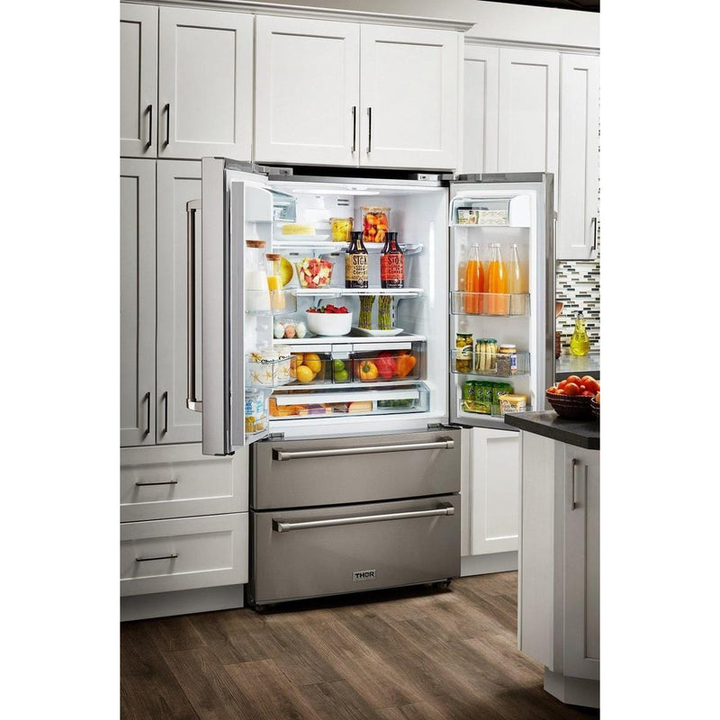 Thor Kitchen Appliance Package - 36 in. Propane Gas Range, Range Hood, Refrigerator, Dishwasher, Wine Cooler, AP-LRG3601ULP-4