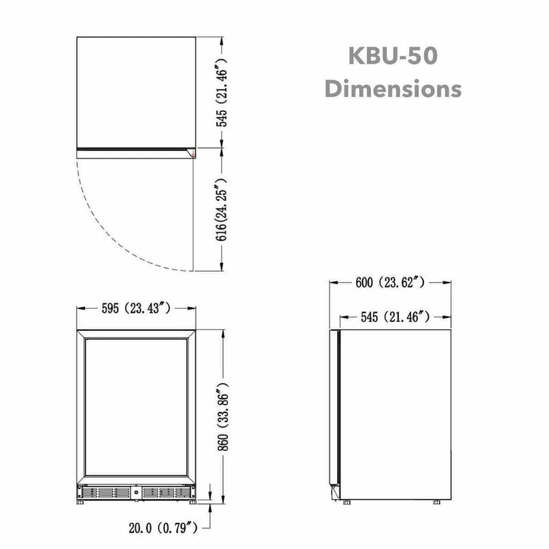 Kings Bottle 24'' Under Counter Beer Cooler Fridge Built In KBU-50BX