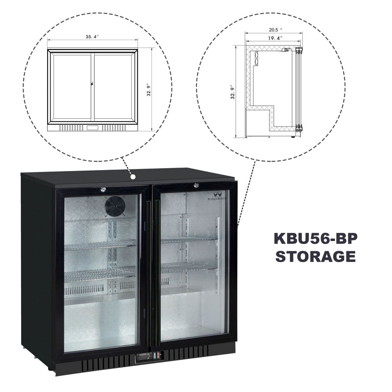 Kings Bottle Commercial Grade Back Bar Fridge, 2 Self-closing Glass Door - KBU56BP