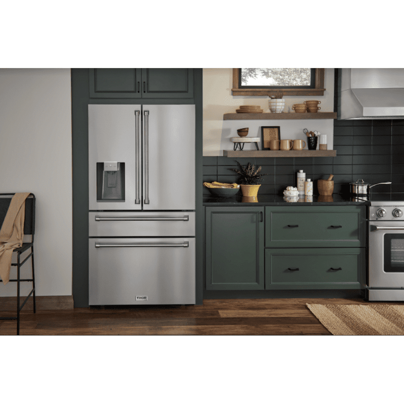 Thor Kitchen Appliance Package - 30 In. Gas Range, Range Hood, Microwave Drawer, Refrigerator with Water and Ice Dispenser, Dishwasher, Wine Cooler, AP-TRG3001-14