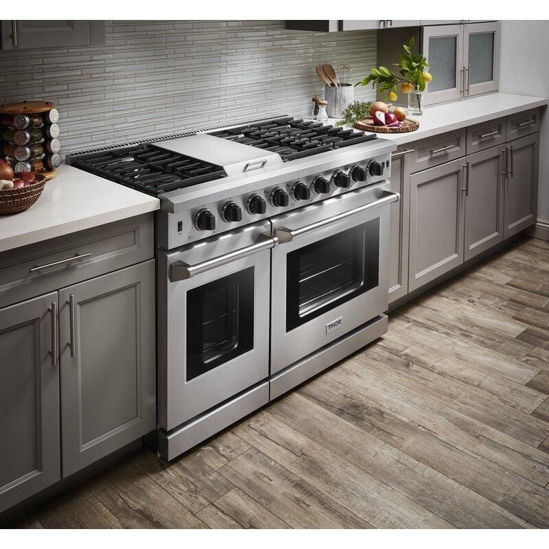 Thor Kitchen Appliance Package - 48 in. Gas Range, Range Hood, Refrigerator, Dishwasher, Wine Cooler, Microwave - AP-LRG4807U-8