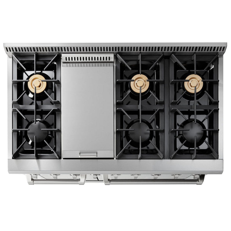 Thor Kitchen Professional Appliance Package - 48 in. Gas Range, Range Hood, Refrigerator, Dishwasher, Microwave Drawer, Wine Cooler, AP-HRG4808U-8