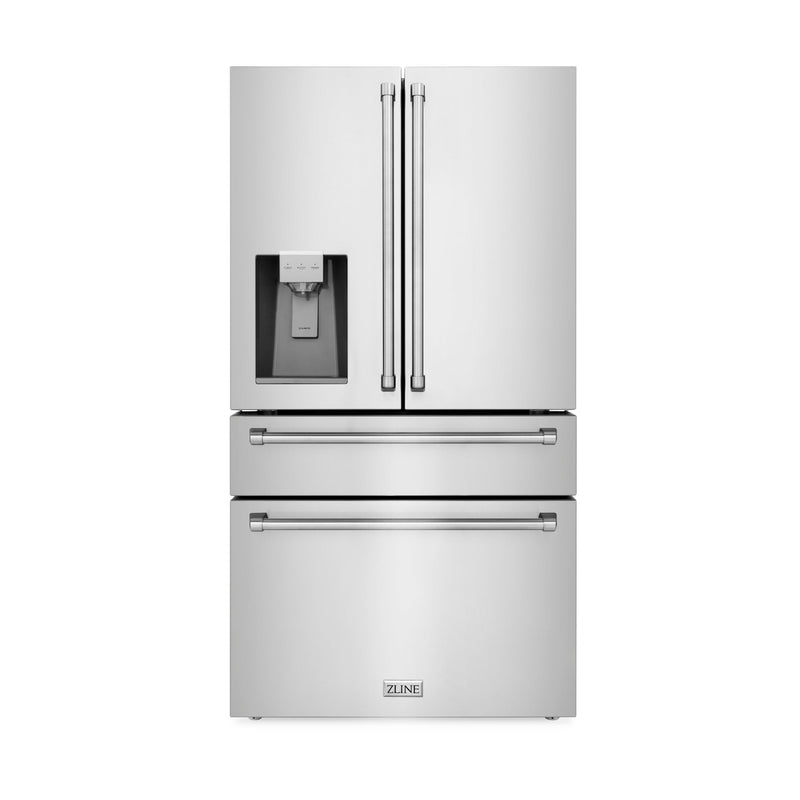 ZLINE 36 In. French Door Refrigerator with Water Dispenser, Ice Maker in Fingerprint Resistant Stainless Steel, RFM-W-36