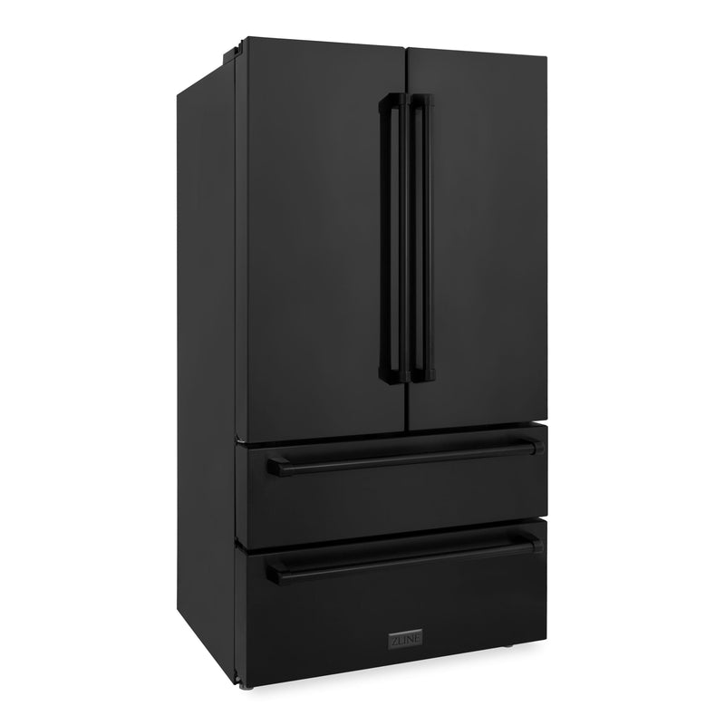 ZLINE 36 inch 22.5 cu. ft. French Door Refrigerator with Ice Maker in Black Stainless Steel, RFM-36-BS