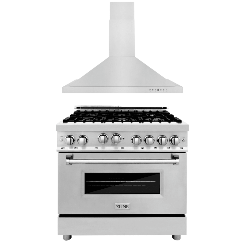 ZLINE Appliance Package - 36 in. Gas Range, 36 in. Range Hood, 2KP-RGRH36