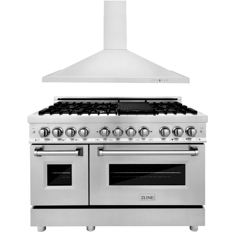 ZLINE Appliance Package - 48 in. Dual Fuel Range, 48 in. Range Hood, 2KP-RARH48