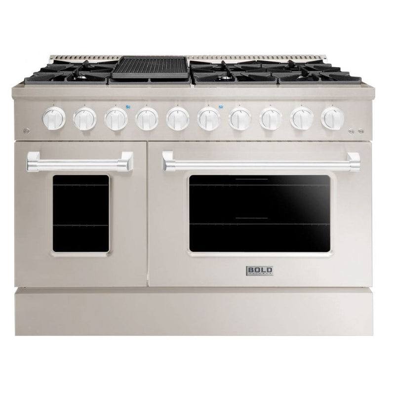 Hallman BOLD 48” 6.7 Cu.Ft. 8 Burner Freestanding Dual Fuel Range and Electric Oven - HBRDF48