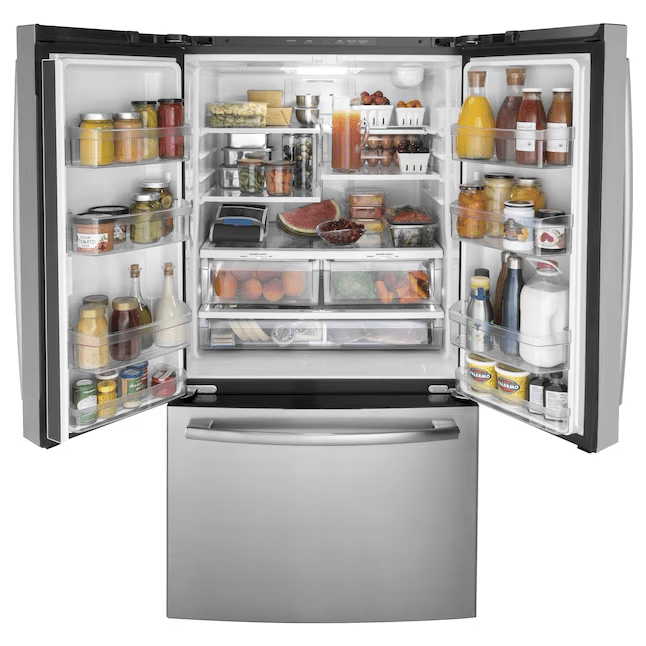 GE 27-cu ft French Door Refrigerator with Ice Maker and Water dispenser (Fingerprint-resistant Stainless Steel) Energy Star - GNE27JYMFS