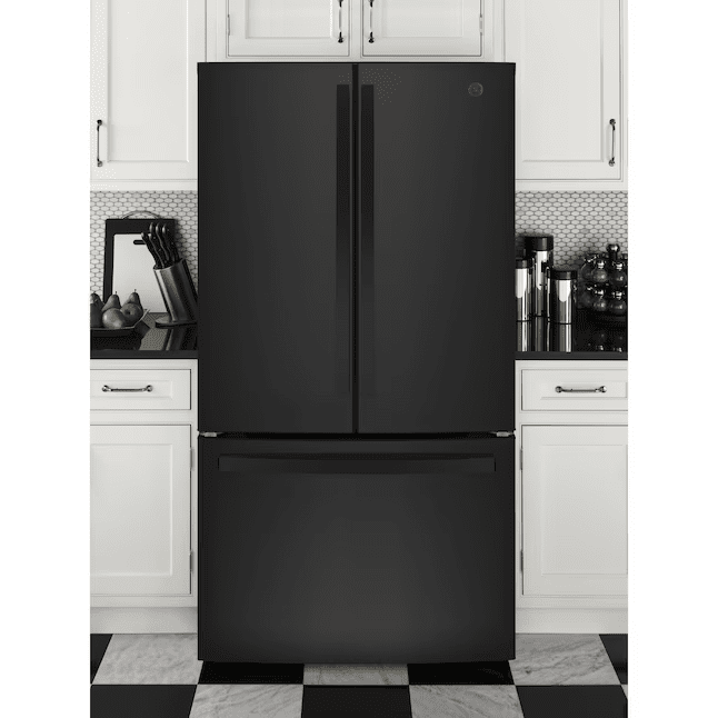 GE 27-Cu Ft French Door Refrigerator with Ice Maker and Water Dispenser (Black) Energy Star - GNE27JGMBB