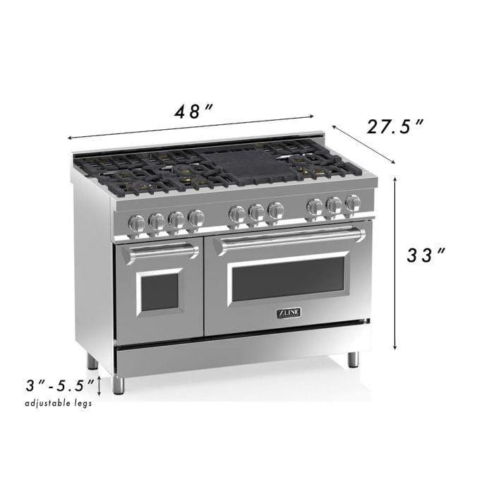 ZLINE 48 in. Professional Gas Burner/Electric Oven Stainless Steel 6.0 cu.ft. 7 Range - DuraSnow® Finish Door, RA-SN-48