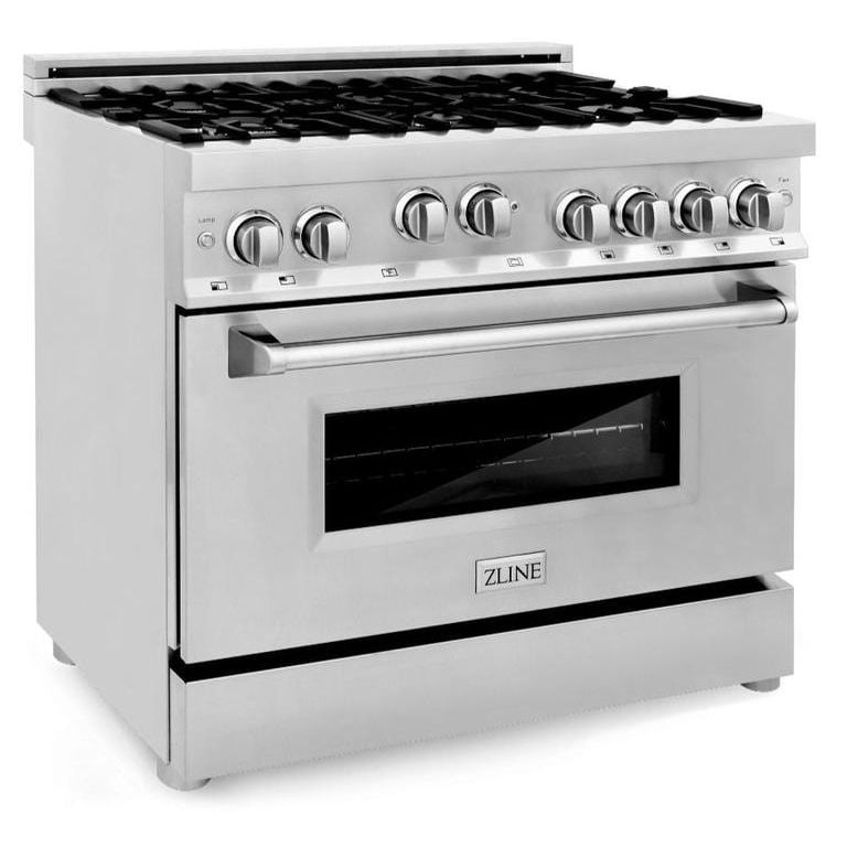 ZLINE Appliance Package - 36 in. Gas Range, Range Hood and Microwave Drawer, 3KP-RGRH36-MW