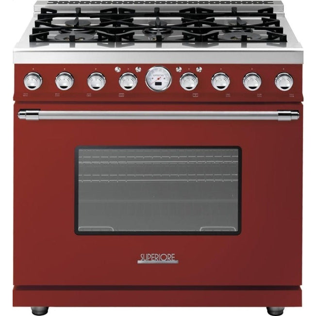 Superiore Deco 48-Inch Dual Fuel Double Oven Freestanding Range in Red Matte with Chrome Trim - RD361SCR_C_