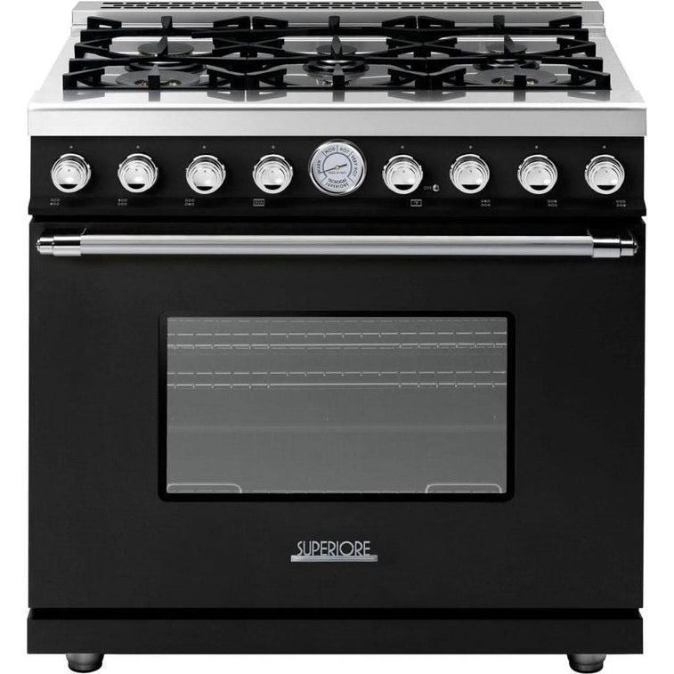 Superiore Deco 48-Inch Dual Fuel Double Oven Freestanding Range in Black and Cream Matte with Bronze Trim - RD482SCNCB_