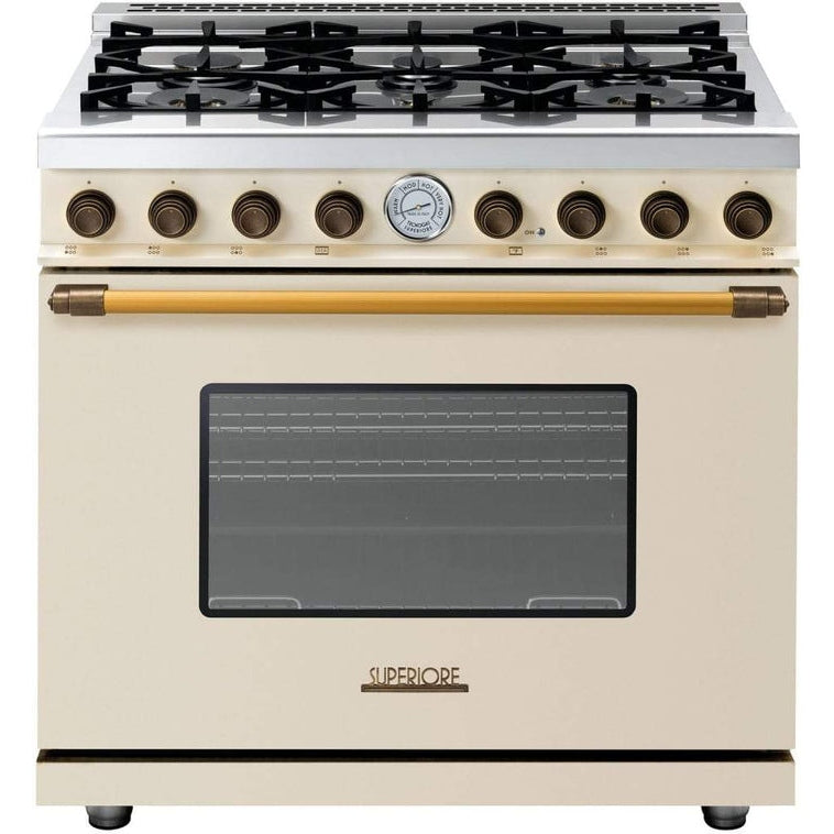 Superiore Deco 36-Inch Gas Freestanding Range in Cream Matte with Bronze Trim - RD361GCC_B_