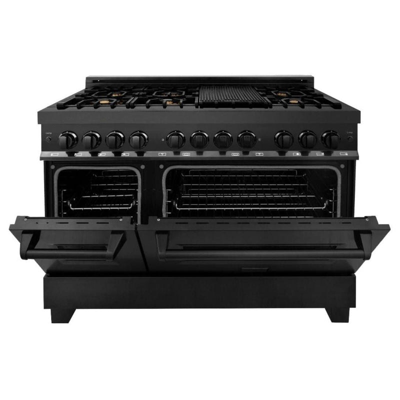 ZLINE 48 in. Professional Gas Burner, Electric Oven Range in Black Stainless with Brass Burners, RAB-BR-48