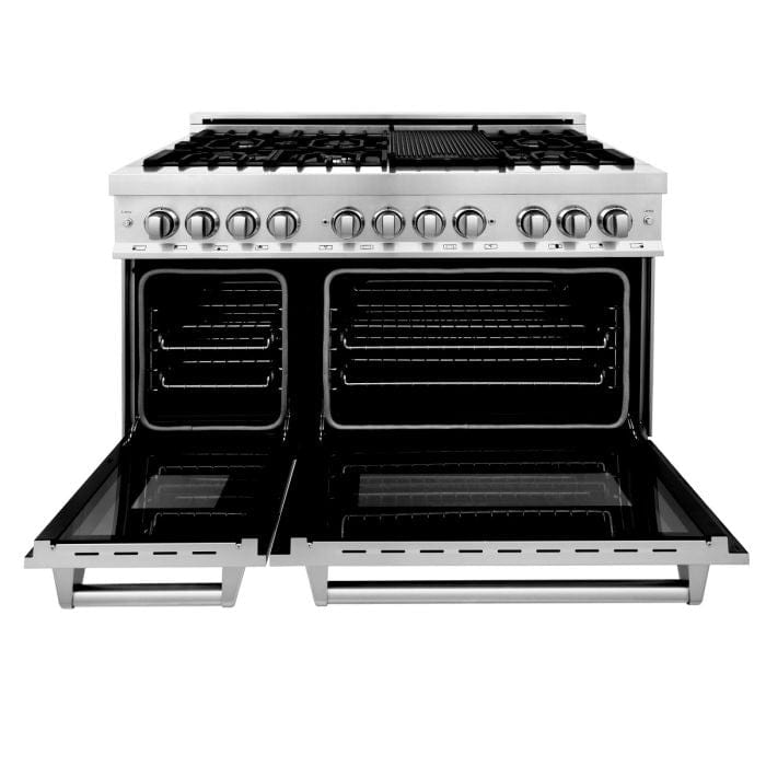 ZLINE Appliance Package - 48 in. Dual Fuel Range, Range Hood, Microwave Drawer, 3 Rack Dishwasher, Refrigerator, 5KPR-RARH48-MWDWV