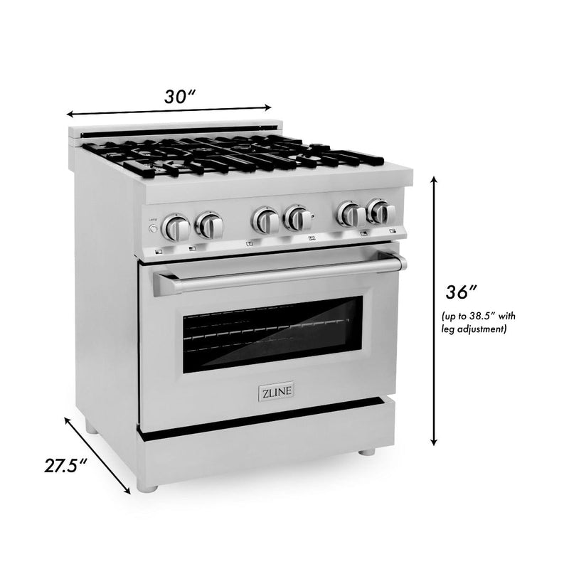 ZLINE 30 in. Professional Gas Burner, Electric Oven Stainless Steel Range, RA30